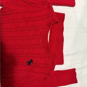 Abercrombie & Fitch Bright Red Cable Knit Sweater with Navy Pony